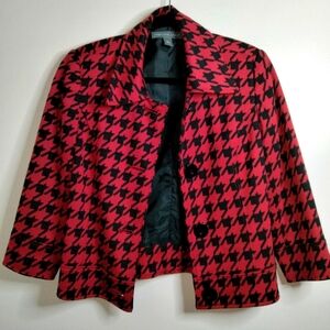Josephine Chaus (Size 6) Red & Black Houndstooth Button Front Blazer Jacket